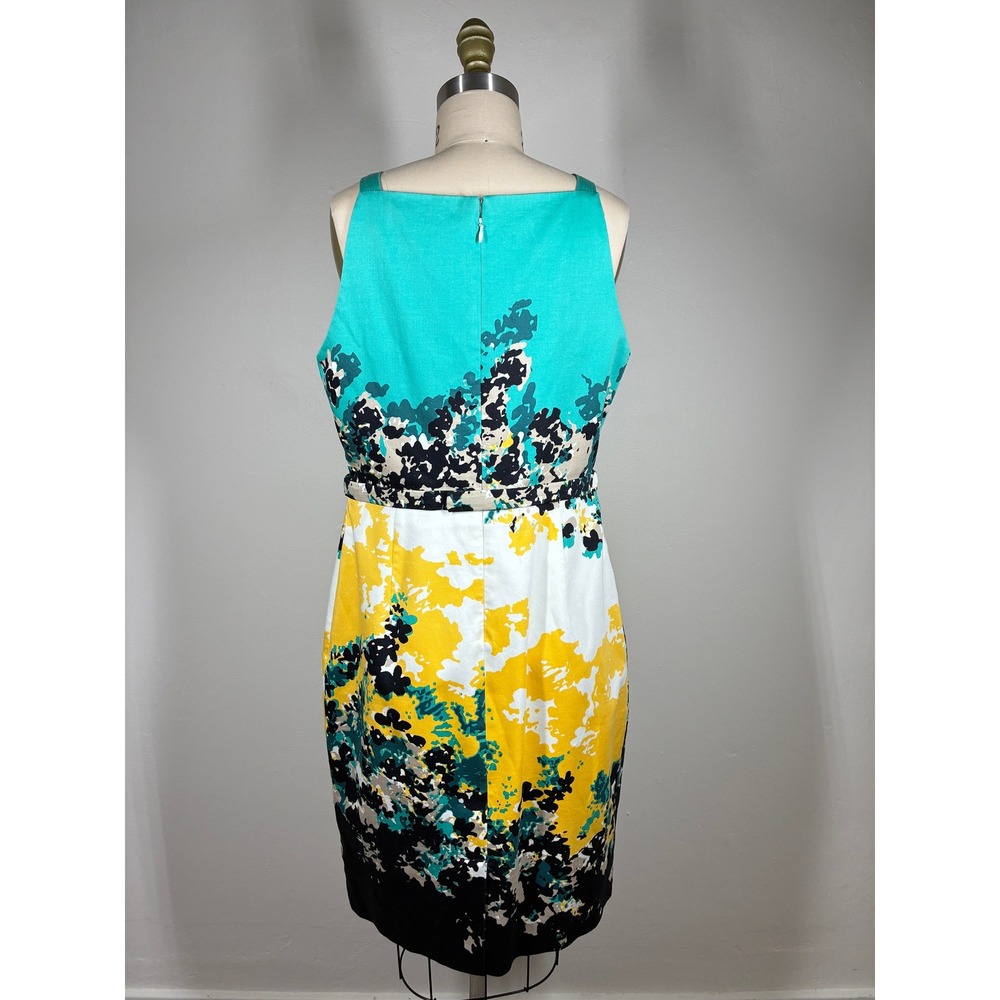 Tahari Sheath Dress 8‎ Abstract Floral Colorful Turquoise Yellow Knee Length - Picture 7 of 13